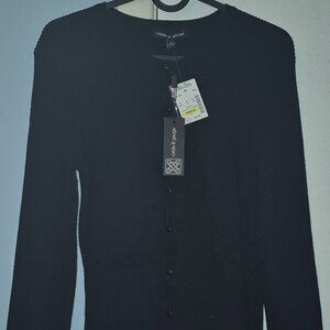 Cable & Gauge Button Front Black Cardigan Sweater Women's Size M Rayon Poly NWT